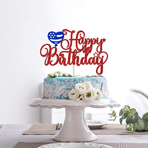 4th of July Happy Birthday Cake Topper - Patriotic Party Decor