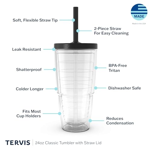 Tervis American Flag Made in USA Double Walled Insulated Tumbler Travel Cup Keeps Drinks Cold & Hot, 24oz with Straw Lid, Classic