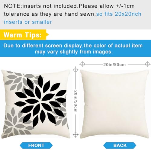 Black 20x20 Pillow Covers Set of 4 - Home Decor Throw Cushion Covers with Striped Geometric Design