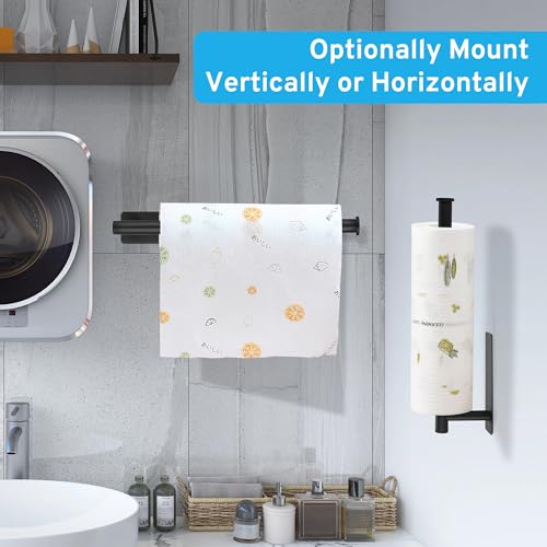 Black Paper Towel Holder Under Cabinet, Self-Adhesive or Drilling
