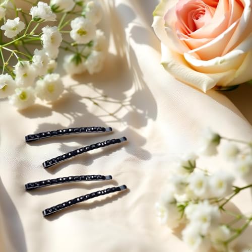 Black Rhinestone Bobby Pins Set of 4 Sparkly Crystal Hair Barrettes
