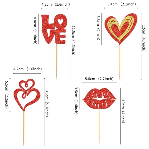 Valentine's Day Glitter Cupcake Toppers 24 Pcs Heart Cake Picks