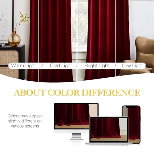 NICETOWN Christmas Red Velvet Curtains 52W x 102L Inches - Pack of 2, Red Series