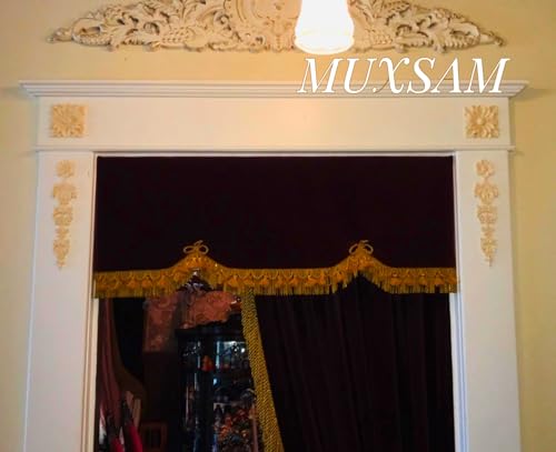 MUXSAM 2Pcs Wood Carved Appliques Onlays Long Flower Decals for Furniture DIY