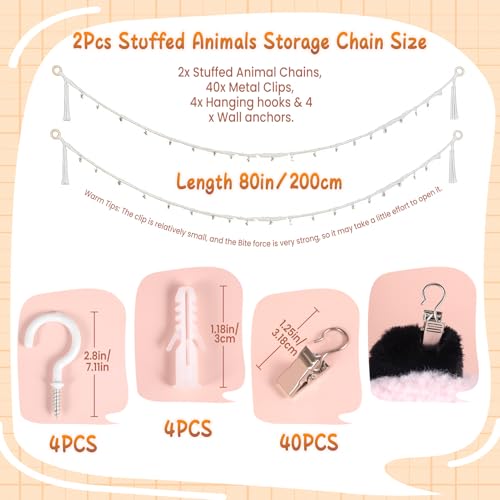 80" Boho Stuffed Animal Storage Chain - Cotton Rope Toy Organizer (2 Pack)