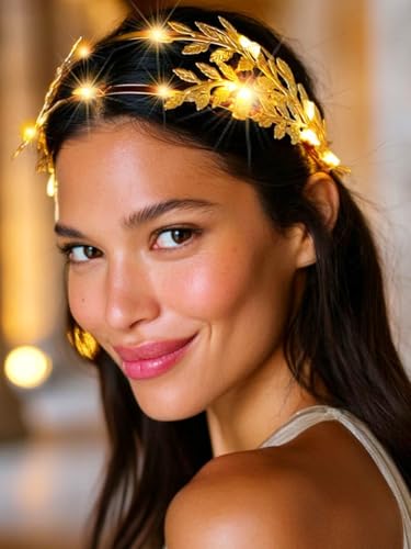 Latious Gold Leaf Headband Light Up Greek Goddess Hair Accessory