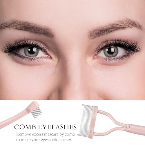 Corconess Metal Eyelash Comb Set - 2PCS Pink Lash Separator with Cover