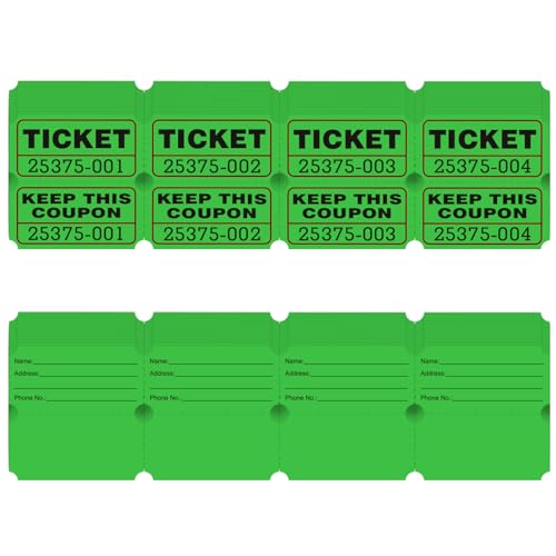 Green Raffle Tickets - 100 Pairs 50/50 Double Stub Tickets