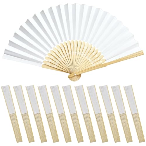 12 Pack Elegant Paper Hand Fans - Foldable Bamboo Handheld Fans for Weddings