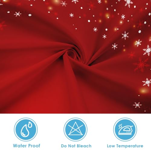 Red Christmas Snowflake Shower Curtain & Liner Set 72x72 Inch - Holiday Decor with Hooks