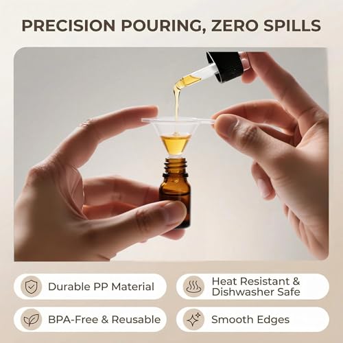 JueLanvie 5-Pack Mini Funnels for Essential Oils, 6mm Narrow Spout, Reusable