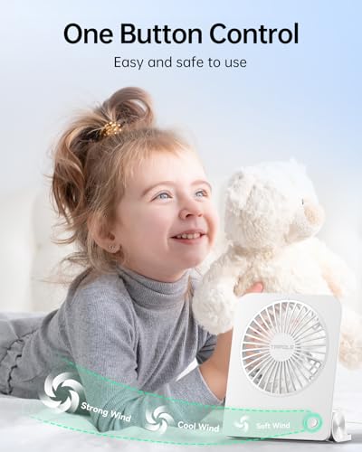 TriPole 4.5" Portable Desk Fan, Rechargeable 2000mAh Battery - White