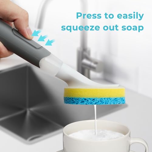 REEWII Soap Dispensing Dish Brush Set with 4 Refill Heads