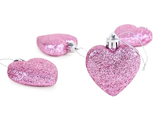 Baby Pink Glitter Heart Christmas Tree Ornaments - 8 Pack