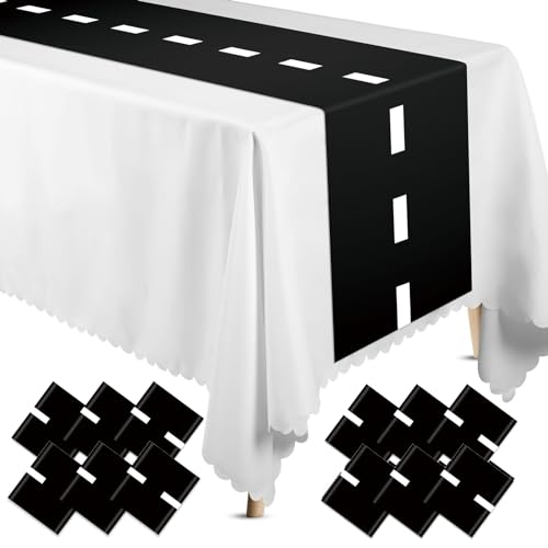 Preboun 6 Pcs Race Track Plastic Table Runner, 14 x 108 Inch Road Design