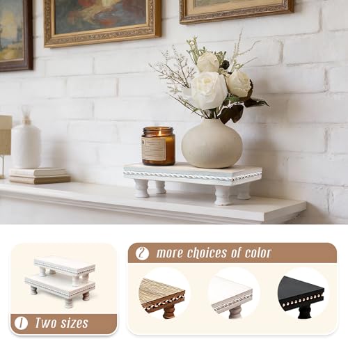 Waterproof Wooden Bathroom Tray Pedestal Stand - 8.6-Inch White