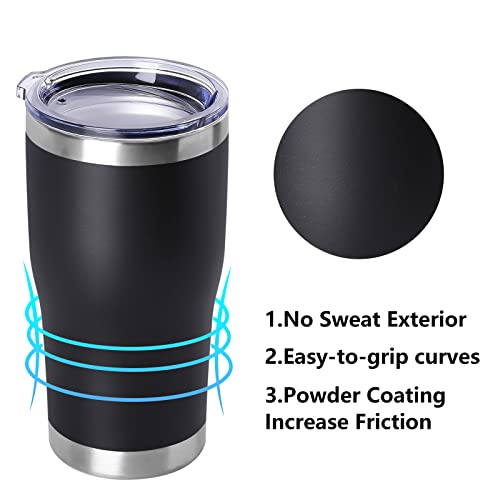 20oz Stainless Steel Insulated Travel Mug with Lid - Black, Pack of 12