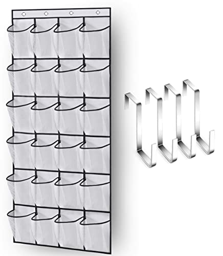 MISSLO White Over The Door Shoe Organizer with 24 Mesh Pockets - Fits Up to Size 13 Shoes