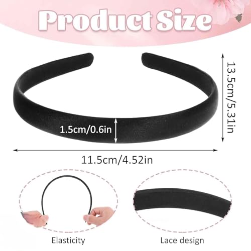 Black Satin Wide Headbands Anti-Slip Hair Hoops 2Pcs
