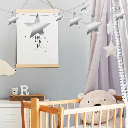 24 Pcs Silver Hanging Star Decorations - Glitter Cardboard Cutouts for Party