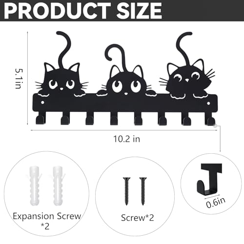 Cute Cat Key Holder with 8 Hooks - Stylish Wall-Mounted Rack