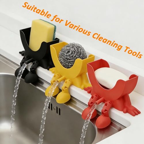3D Printed Funny Sink Sponge Holder - Self-Draining Kitchen Organizer (Black+Red)
