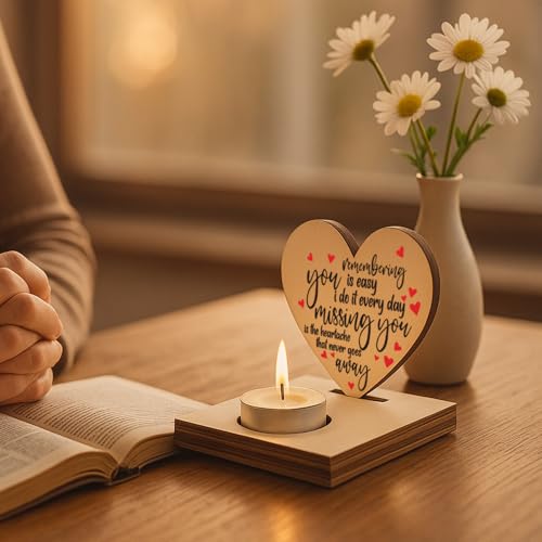 Heart Shaped Wooden Tealight Candle Holder with Angel Wings