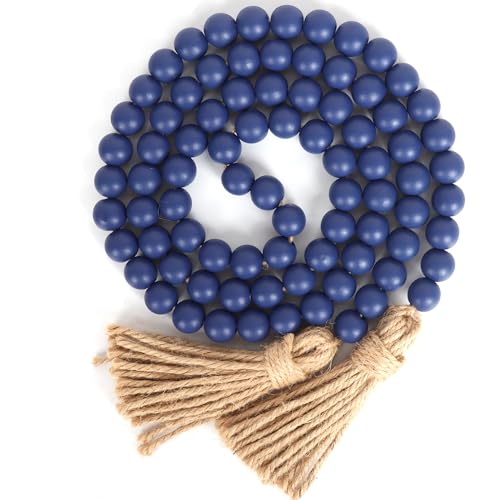 RAMIRABI 58-inch Navy Blue Wood Bead Garland - Rustic Farmhouse Decor