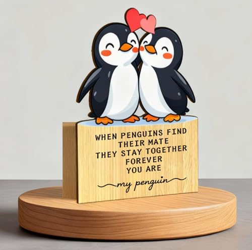 3D Wooden Anniversary Card for Husband & Wife - Romantic Penguin Gift