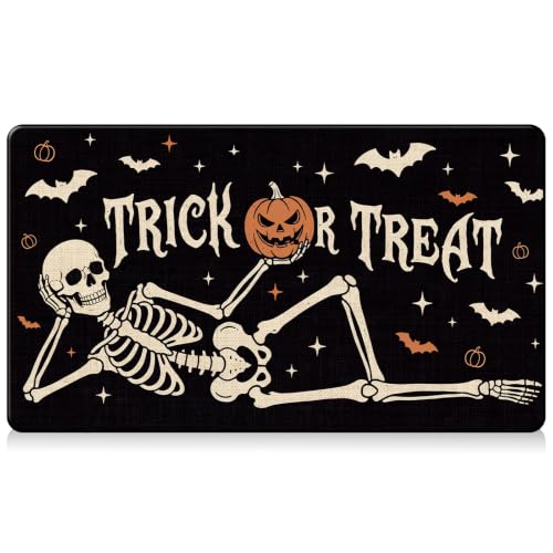 Halloween Skull Welcome Doormat - Non-Slip Rubber Backing, 17x29 Inch