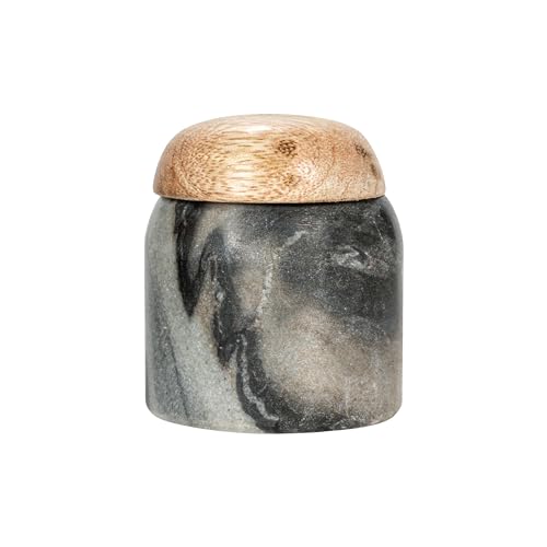 Marble and Mango Wood Pinch Pot Canister with Lid - Grey & Natural