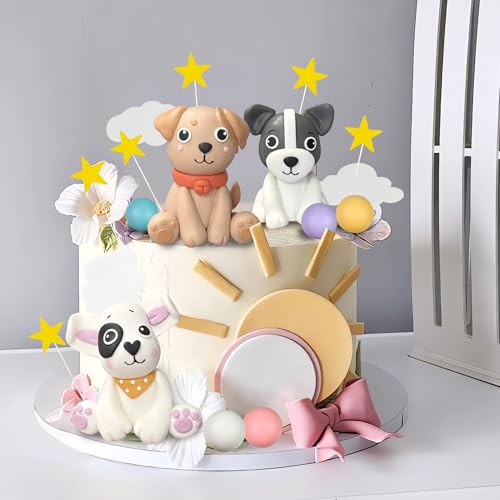 29Pcs Dog Cake Topper Set with Stars Clouds Balls Birthday Party Decor