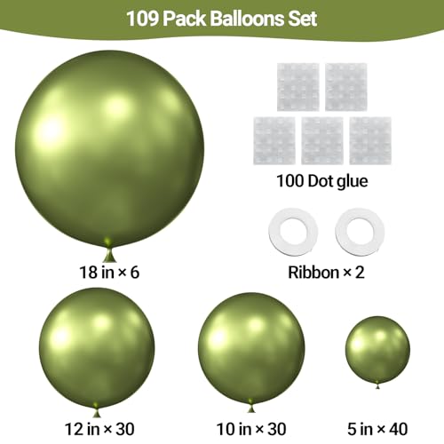 KALOR 110-Piece Metallic Lime Green Balloon Arch Kit - Assorted Sizes