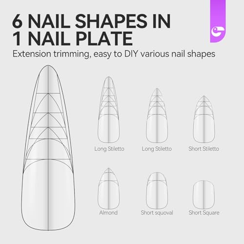 gelike ec XXL Almond Gel Nail Tips with French Guiding Lines, 84 Pcs