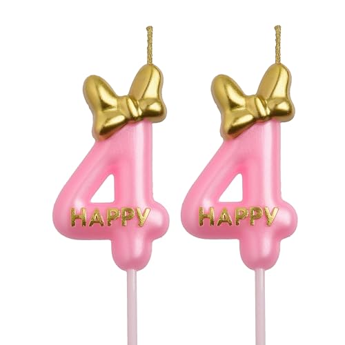 44th Birthday Candle Set - Pink Bow & Gold 'Happy' Design