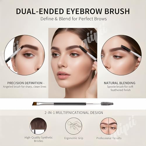 qiipii 3-Piece Eyelash Separator Comb and Angled Eyebrow Spoolie Brush Set
