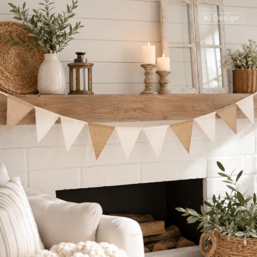 G2PLUS Rustic Burlap Pennant Banner, 39ft Boho Triangle Flag Garland (Brown)