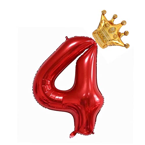 40 Inch Red Number 4 Balloon - 4th Birthday Decoration Set