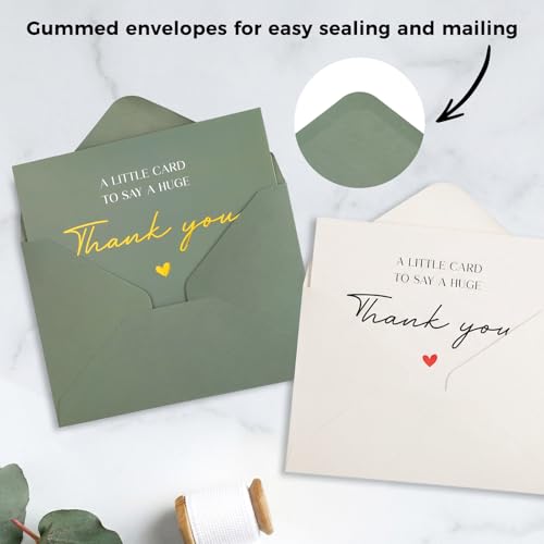 36 Pack Green Thank You Cards with Envelopes, 4x6 Inch Bulk Stationery