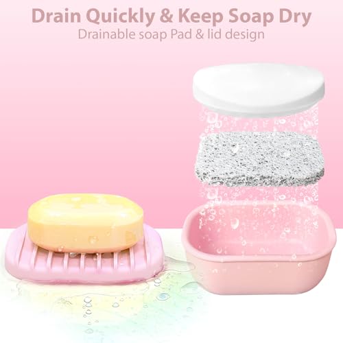 Leakproof Silicone Travel Soap Case with Drainage Layer - Pink