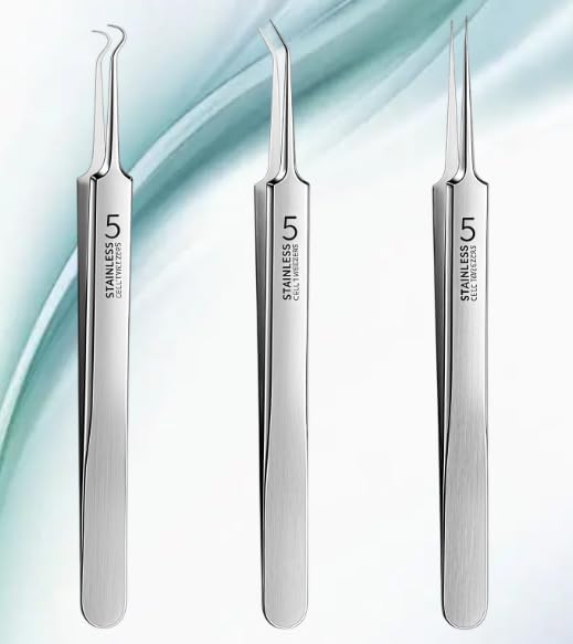 Blackhead Removal Tweezers Set 3Pcs Precision Stainless Steel Extractor