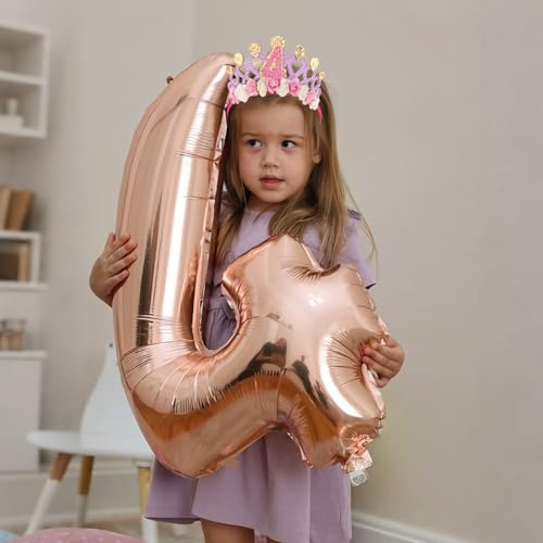 TODDER 4th Birthday Headband Glitter Pink Hair Accessory with Flowers