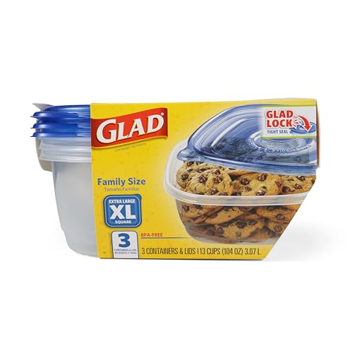 Glad GladWare 104 Oz Square Food Storage Containers, 3 Count