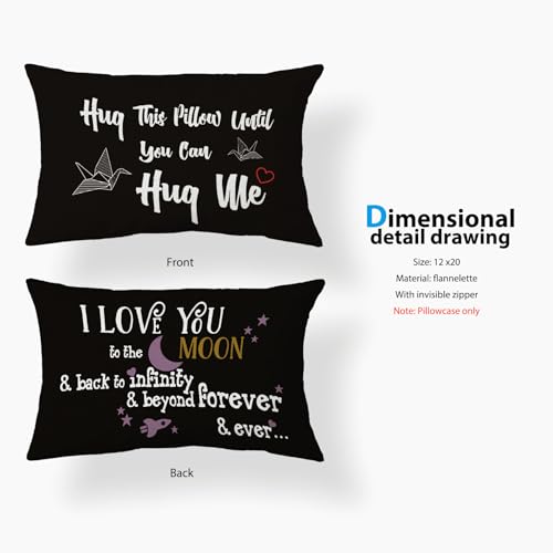 POPOU Hug1 Reversible Throw Pillow Cover 12x20 Inches - Black, Long Distance Gift
