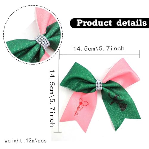 Pink and Green Glitter Hair Bows 5.7 Inch Witch Costume Clips