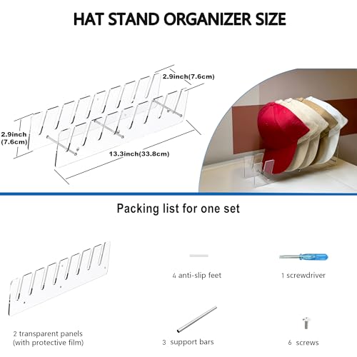 Clear Acrylic Baseball Cap Organizer Rack - 2 Pack