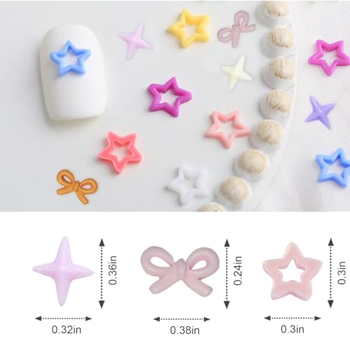 KWOLYKIM 180Pcs Colorful Bow & Star Nail Art Charms 3D Resin Rhinestones