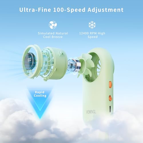 VEWINGL Mini Handheld Fan, USB-C Rechargeable with 100 Speeds - Green