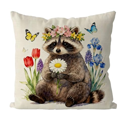 GAGEC Raccoon Pillow Cover 18x18 Inch Spring Decor