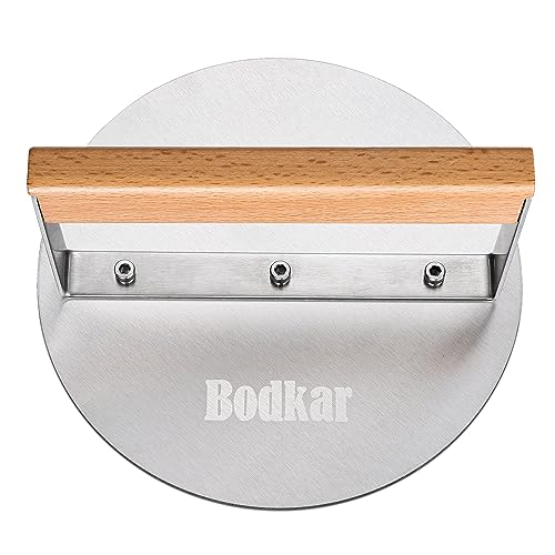 Bodkar 6-Inch Stainless Steel Burger Press with Heat-Resistant Wood Handle